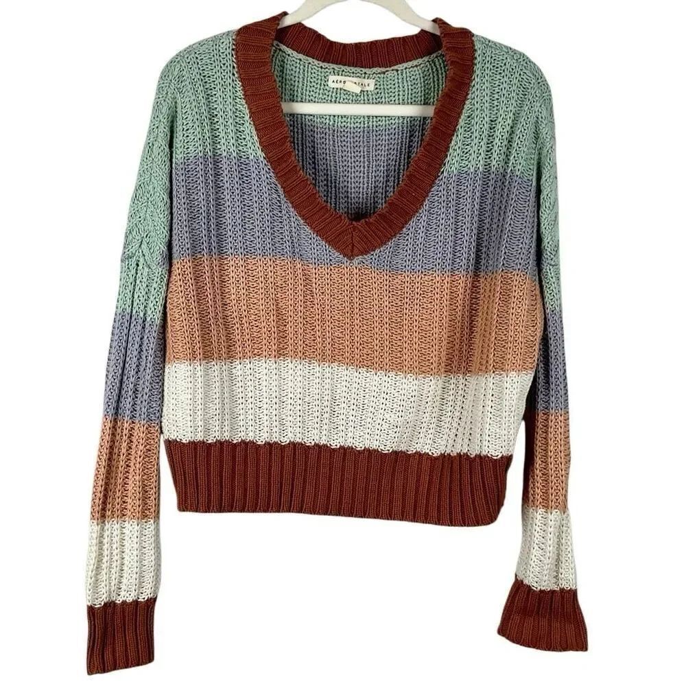 Aeropostale Pastel Block Color V-neck Knit Cropped Sweater Small